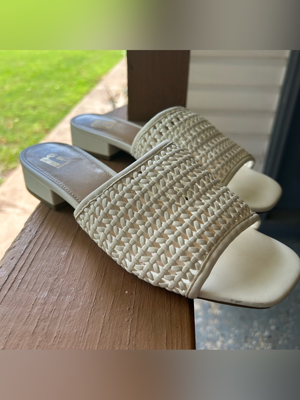 Report  woven slide sandals featuring a white mesh top